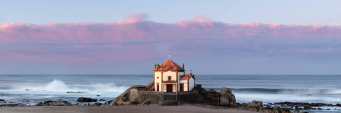 Panorama of a Church Chapel on the Praia de Miramar in Portugal