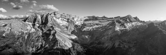 Aerial B&W Panorama of the Cirque de Gavarnie in the French Pyrenees
