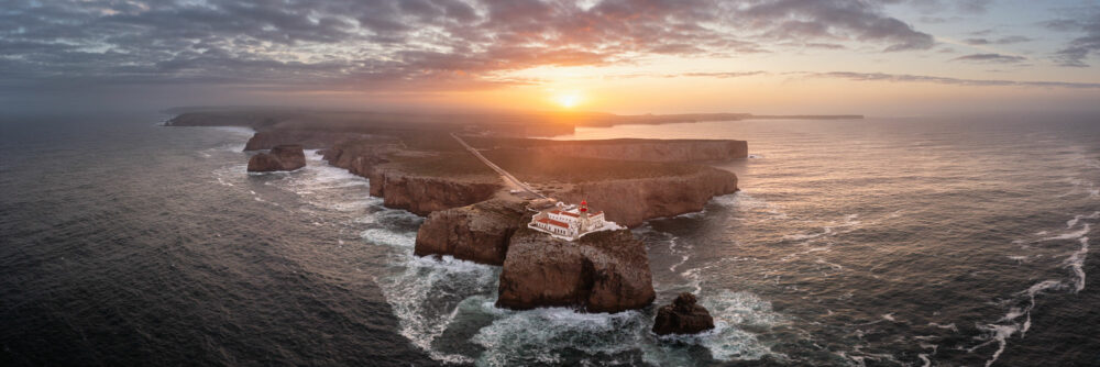 Aerial Panorama of the Farol do Cabo de São Vicente Lighthouse in Sagres Portugal