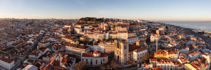 Aerial Panorama of the Alfama District in Lisbon Portugal