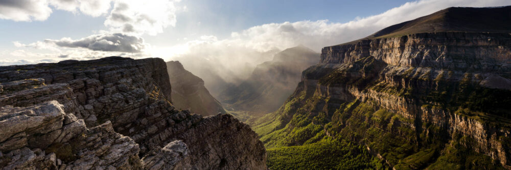 Panorama from the mountains for Ordesa in the Spanish Pyrenees