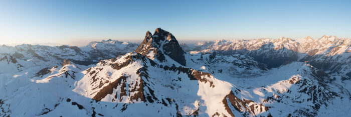 Aerial Panorama of the Pic du Midi d'Ossau in the French Pyrenees