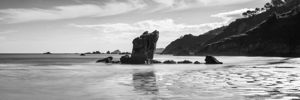 Panorama of the Playa de Aguilar in B&W in North Spain