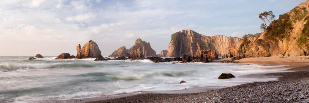 Panorama of Playa de Silencio in Asturias Spain