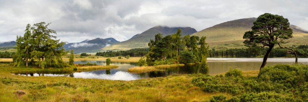 Panorama of Loch Tulla near Glencoe in Scotland