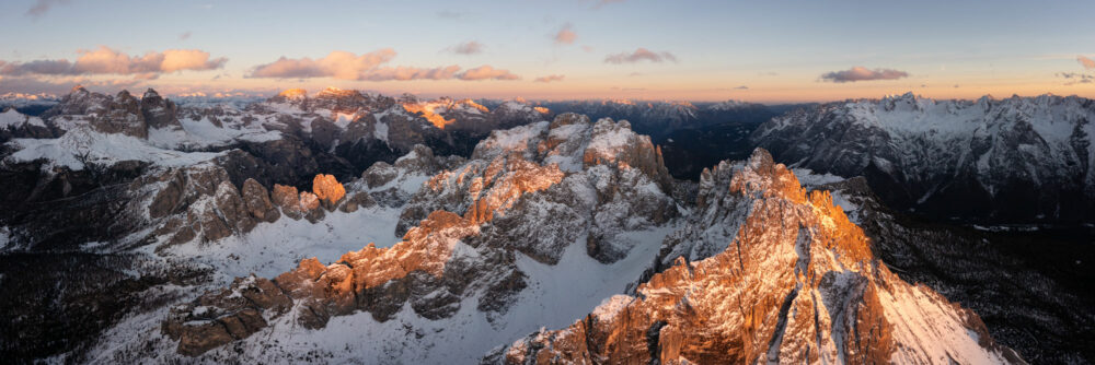 Aerial Panorama of the Cadini di Misurina in Cortina d'Ampezzo in the Dolomites, Italy