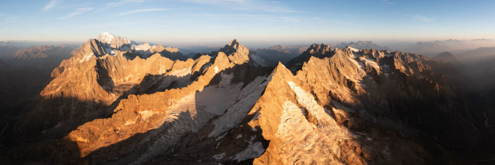 Aerial Panoramic print of the Mont Dolent Tripoint on the Mont Blanc Massif in the Swiss, French and Italian Alps