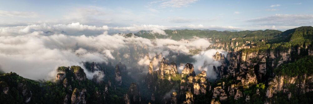 Aerial panorama of Tianzi mountain from the avatar movie in Zhangjiajie China