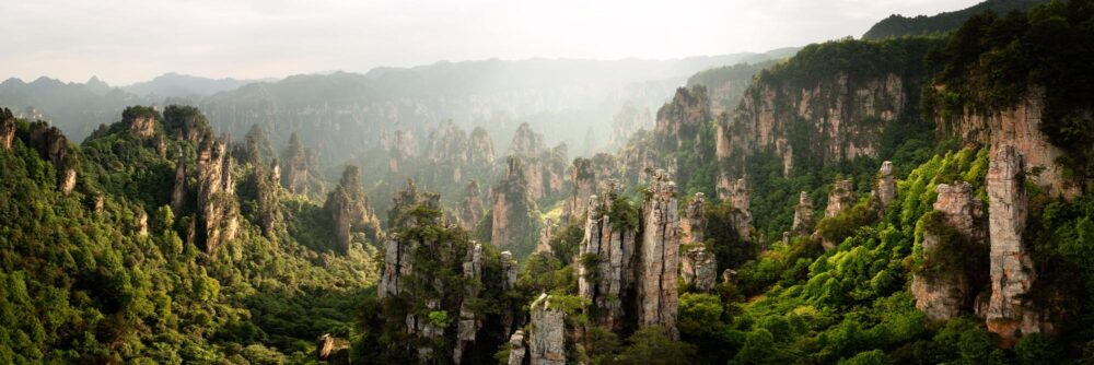 Aerial panorama of the Wuilingyuan mountains in Zhangjiajie