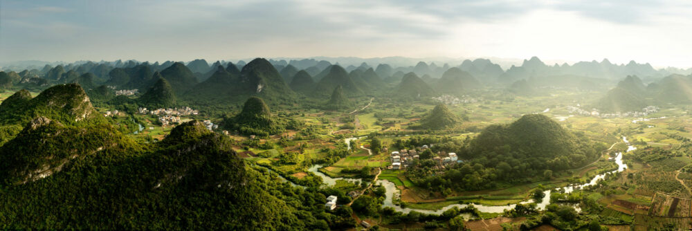 Aerial panorama of Wuzhishan Wuzhi Hill in Guilin China