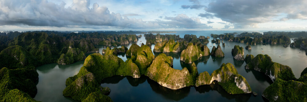 Aerial Panorama of Lan ha bay and Ha Long Bay in Vietnam