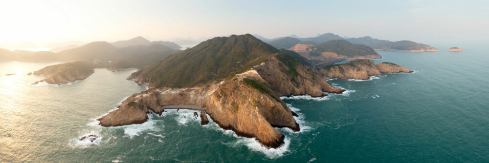 Aerial Panorama of the Tai Kung East Country Park and Unesco Global Geopark in Hong Kong