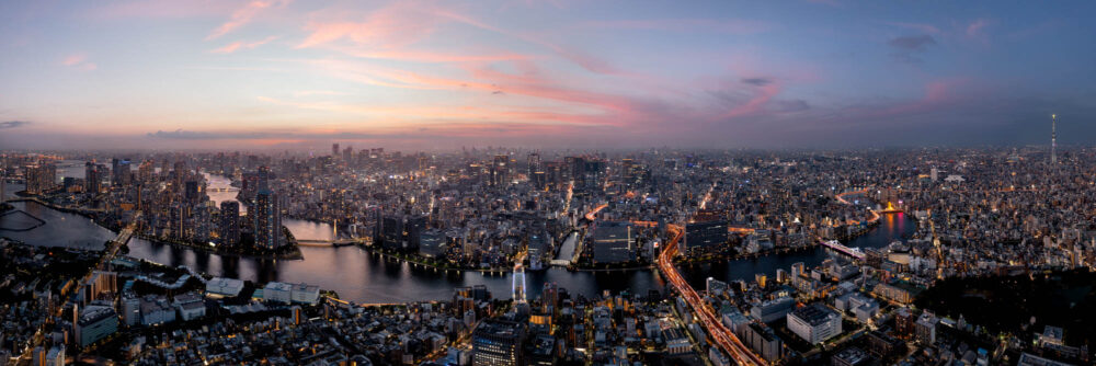 Aerial Panorama of Tokyo at Sunset in Japan