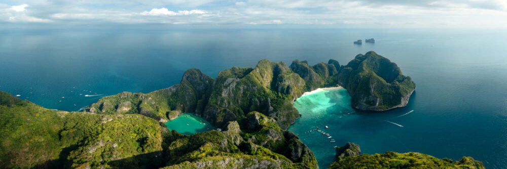 Aerial panorama of Maya Bay from the Movie the Beach in the Phi Phi Islands Thailand