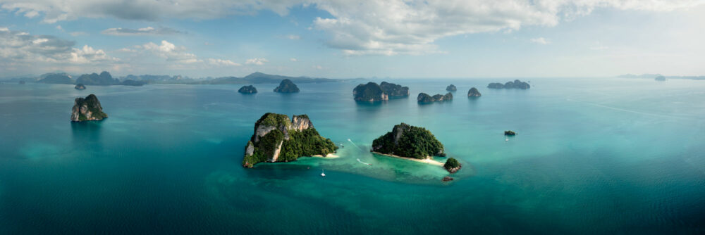 Aerial Panorama of Paradise Islands in the Krabi Archipelago Thailand